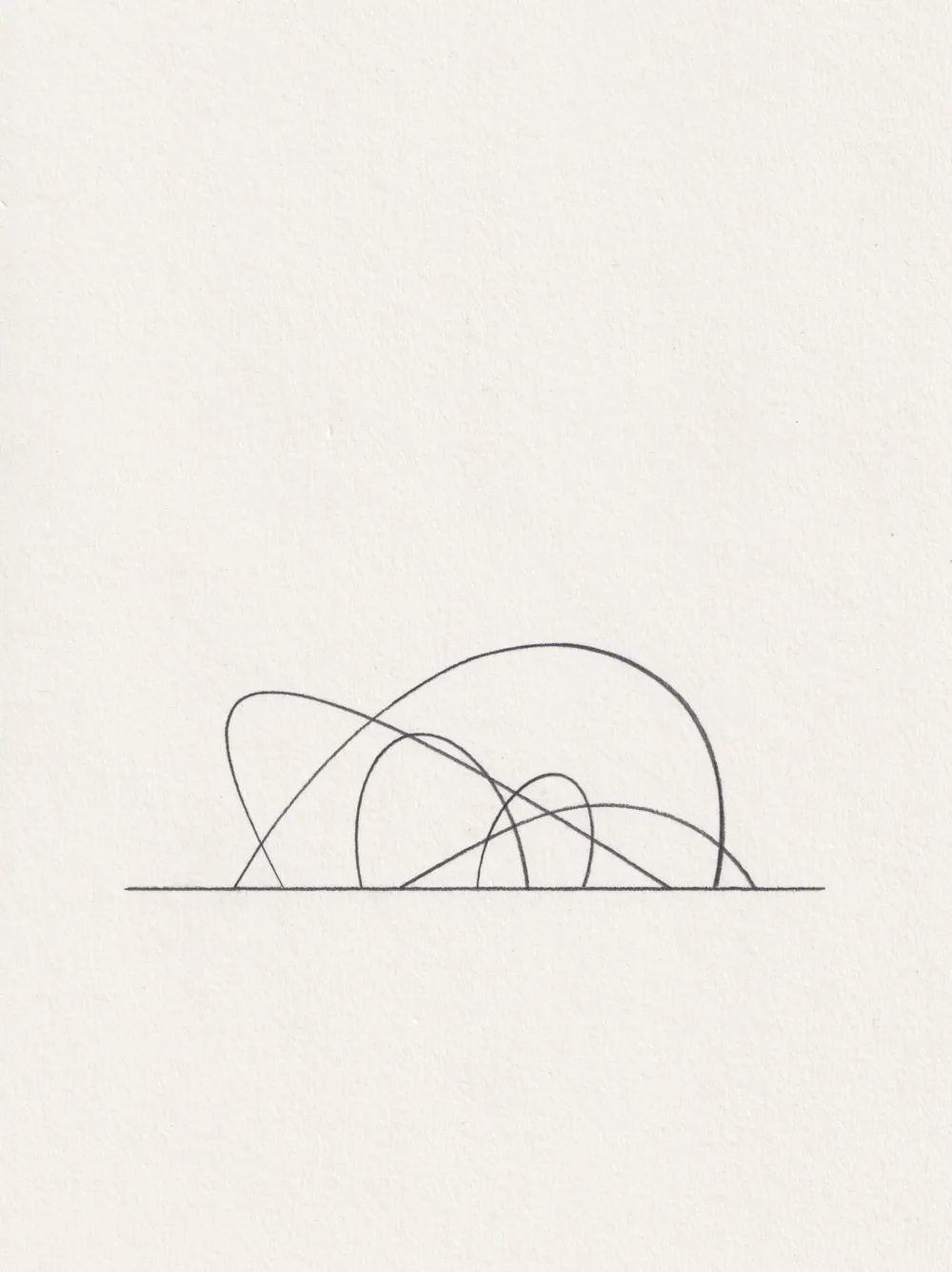 Minimal ink drawing of overlapping arcs forming an abstract landscape