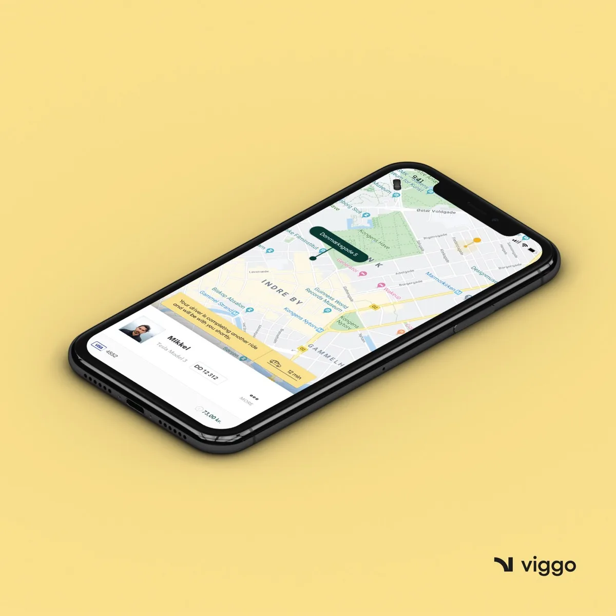 Viggo ride-hailing app showing an active ride on the map